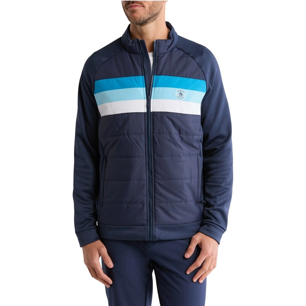 NWT Original Penguin Men's Mixed Media Quilted Golf Jacket Colorblock Navy M